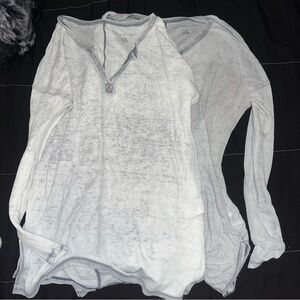 American eagle tissue Sheer thin Long Sleeve Tops white and gray size small